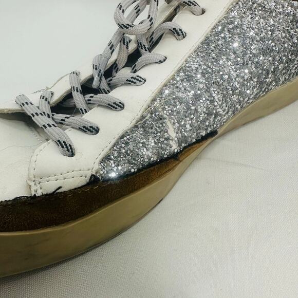 Shu Shop Paula Sneakers Silver Glitter Star Low Top Fashion Shoes Size 6 - Picture 6 of 7
